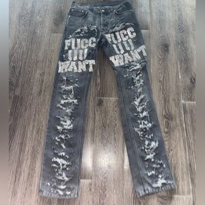 Helmut Lang 1of1 vintage “Fucc u want” stacked jeans